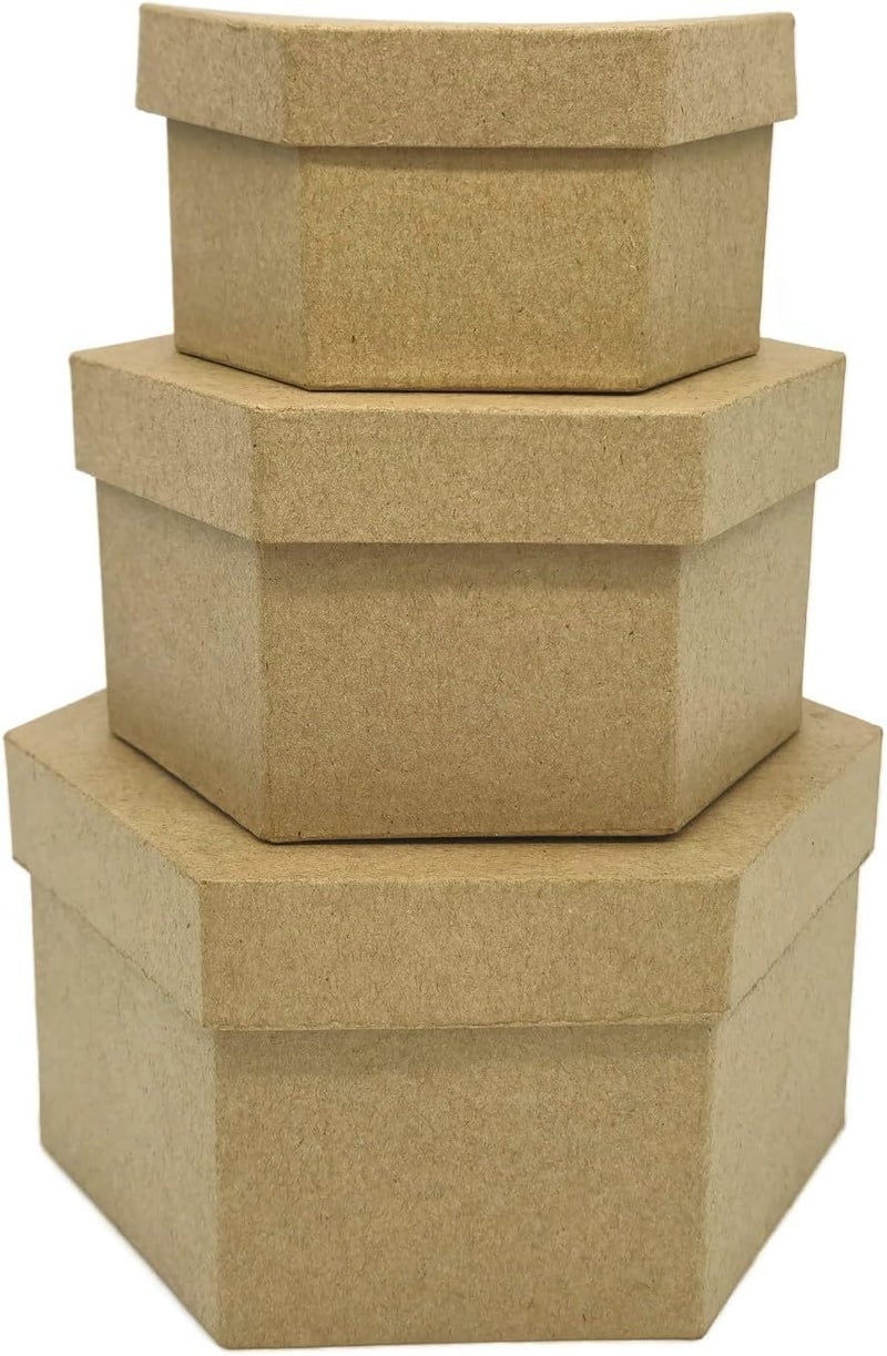 AllStellar Hexagon Paper Mache Nesting Boxes – SMALL Set of 3 Paper Mache Boxes with lids for Crafting, Gifts, Storing Jewelry, Treasure, Accessories, Cosmetics, Ornament and more - Image 2